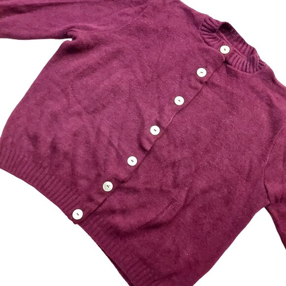 Vintage 1940s-1950s Burgundy/Purple Knit Cardigan Sweater - Picture 4 of 10
